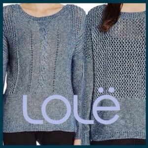 Lole Blue Denim Taraji Cotton Blend Scoop Neck Cable Knit Sweater (S)